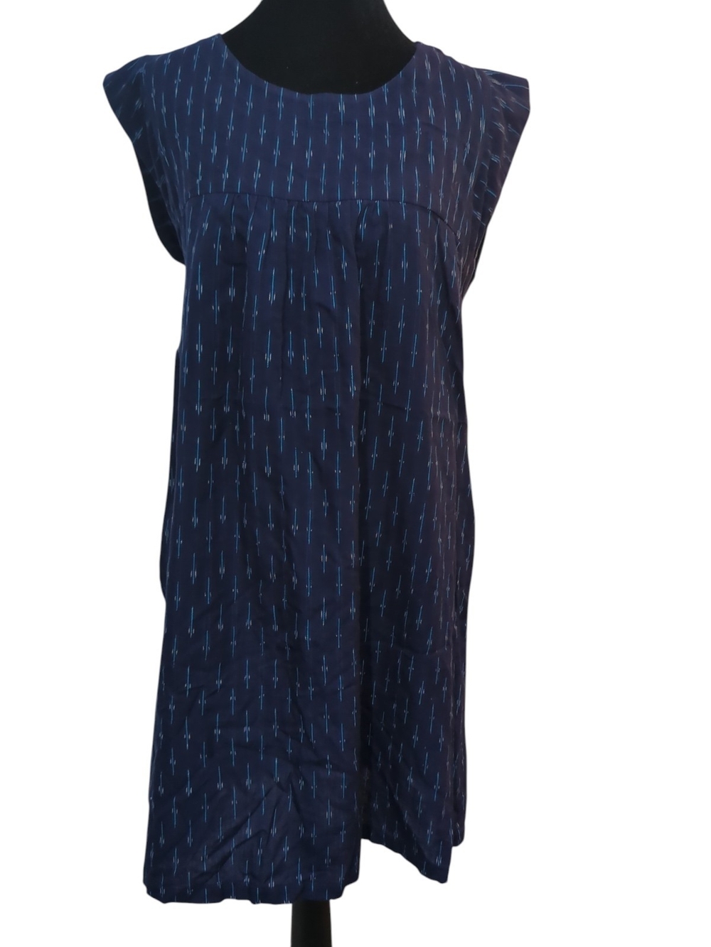 Mata Traders Blue Ikat Small Shift Dress 100% Cotton Cap Sleeve Boho Tunic Dress
